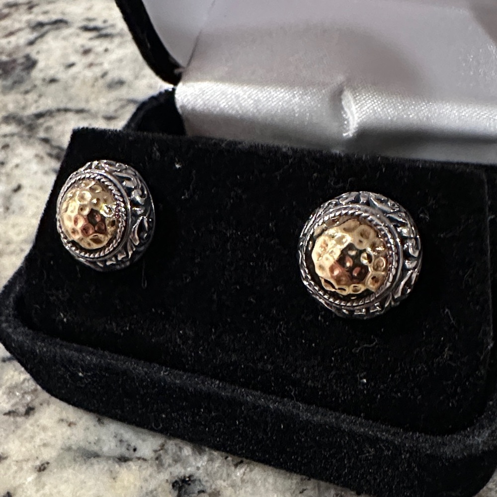 Elegant Gold and Silver Stud Earrings - Picture 2 of 6
